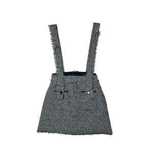 Jiffunny & Do. Woman's Straps Skirt Gray Frayed Tweed Size Small